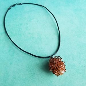 Women's Wire Wrapped Necklace W/ Leather Cord